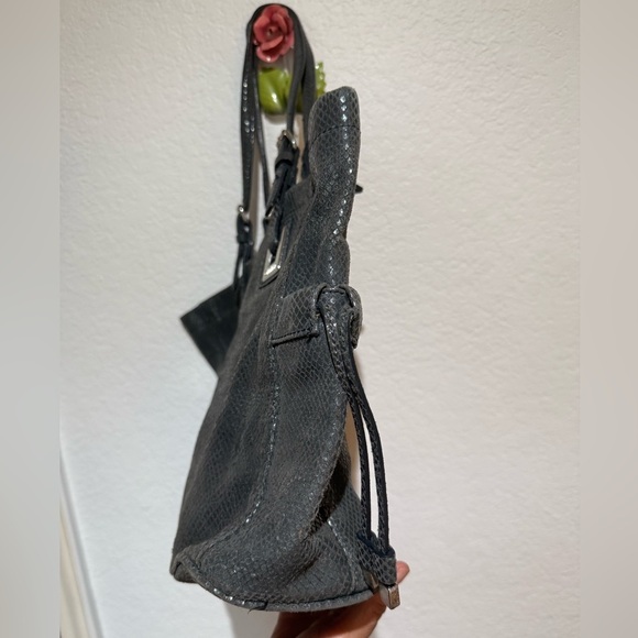 Calvin Klein Black and Silver Leather Tote with Distressed Finish - Picture 5 of 8